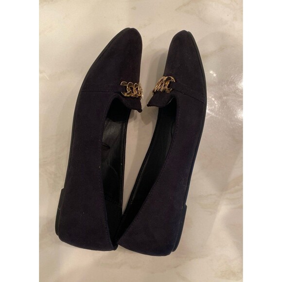 Flats Forever 21 Shoe Size ?? 8 - 8.5 Faux Suede Outer Almond Toe Gold Hardware - Picture 9 of 12
